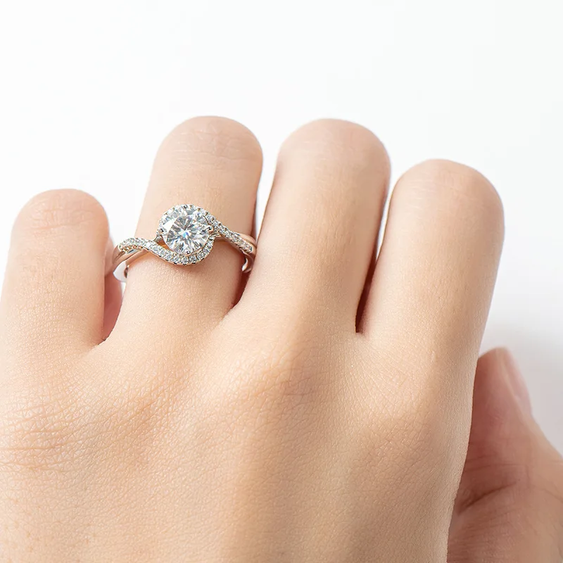 Elegant 1ct D Color Moissanite Twist Arm Ring For Women Luxury S925 Silver Jewelry Certified Engagement Wedding Girlfriend Wife