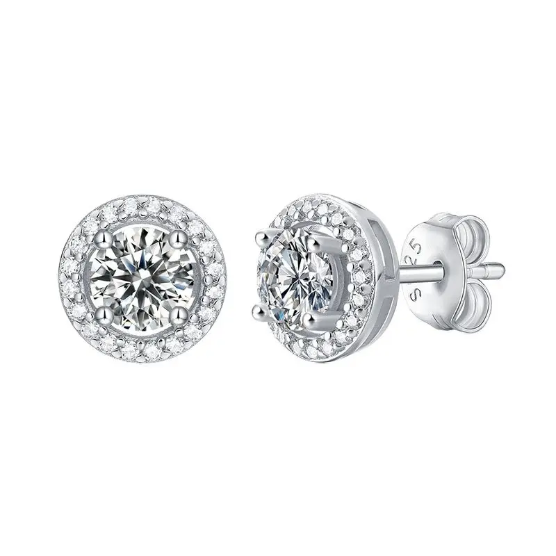 Classic 1ct D Color Round Cut Moissanite 925 Sterling Silver Luxury Earrings For Women Piercing Engagement Wedding Jewelry Lover