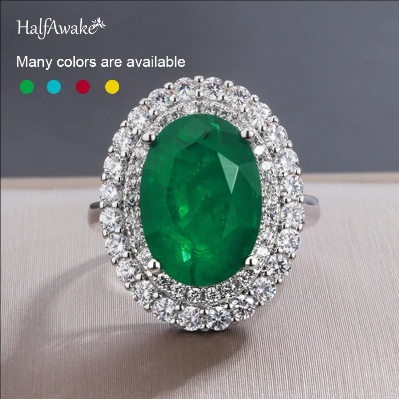Hot Oval Emerald Paraiba Ruby Big Ring For Women Wedding Party Evening Dress Retro Gemstone Massive Zircon Around Fine Jewelry