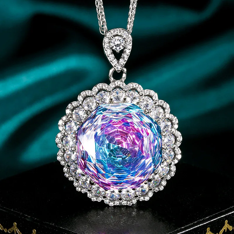 Rose Cut 18mm High Quality Zircon Dragon Fruit Color White Gold Plated Luxury Jewelry Set Bridal Wedding Gift Trendy Elegant