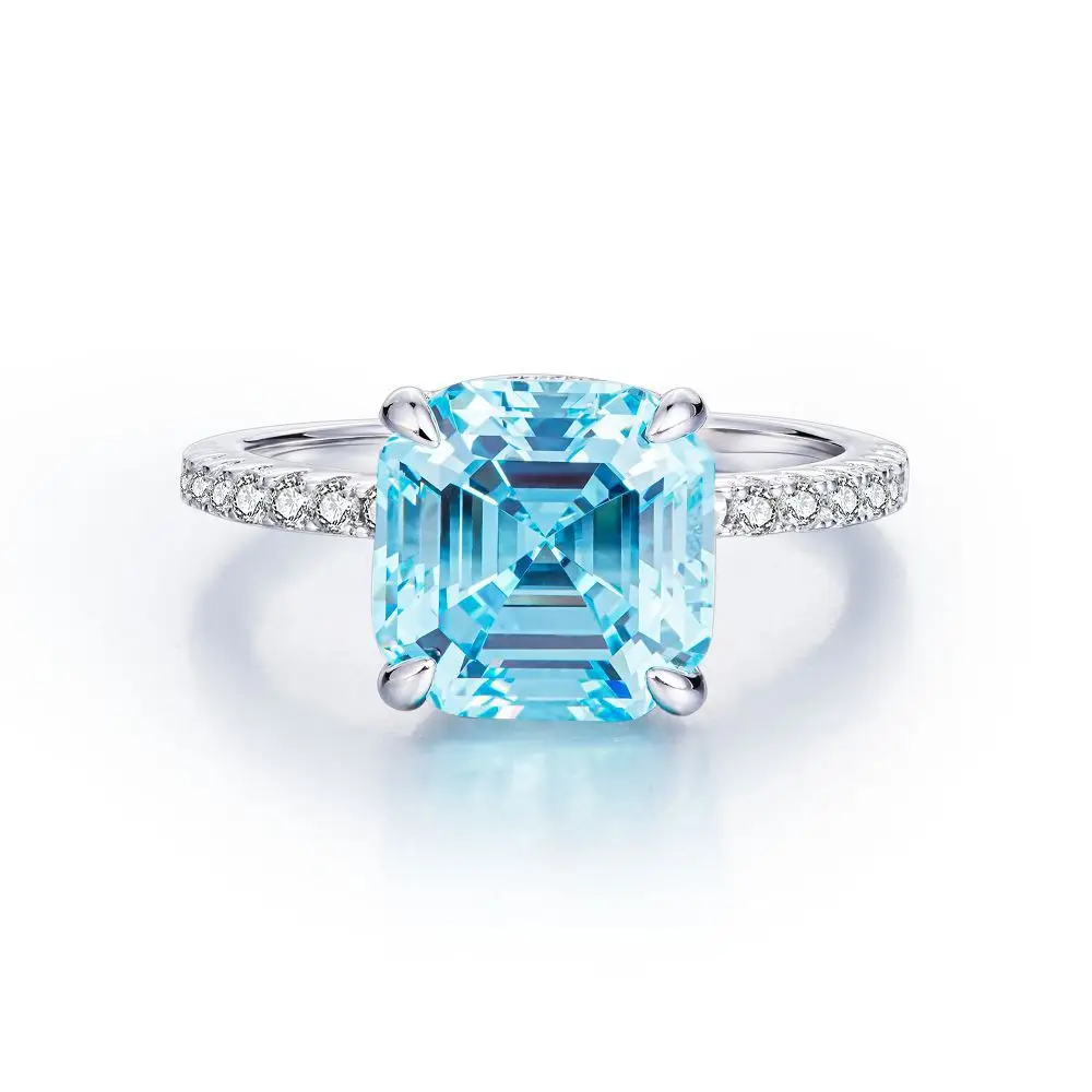 Oval Blue Gemstone Ring S925 Sterling Silver Fine Jewelry For Women Girl Emerald Cut  Lab Grown 5A Zircon High Carbon Diamond