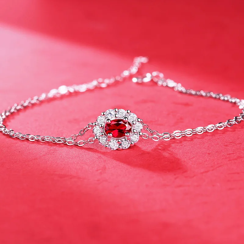 Oval 0.5ct Ruby Red Stone S925 Sterling Silver Tennis Bracelet For Women Girl Zircon Around Valentine's Day Fine Jewelry Gift