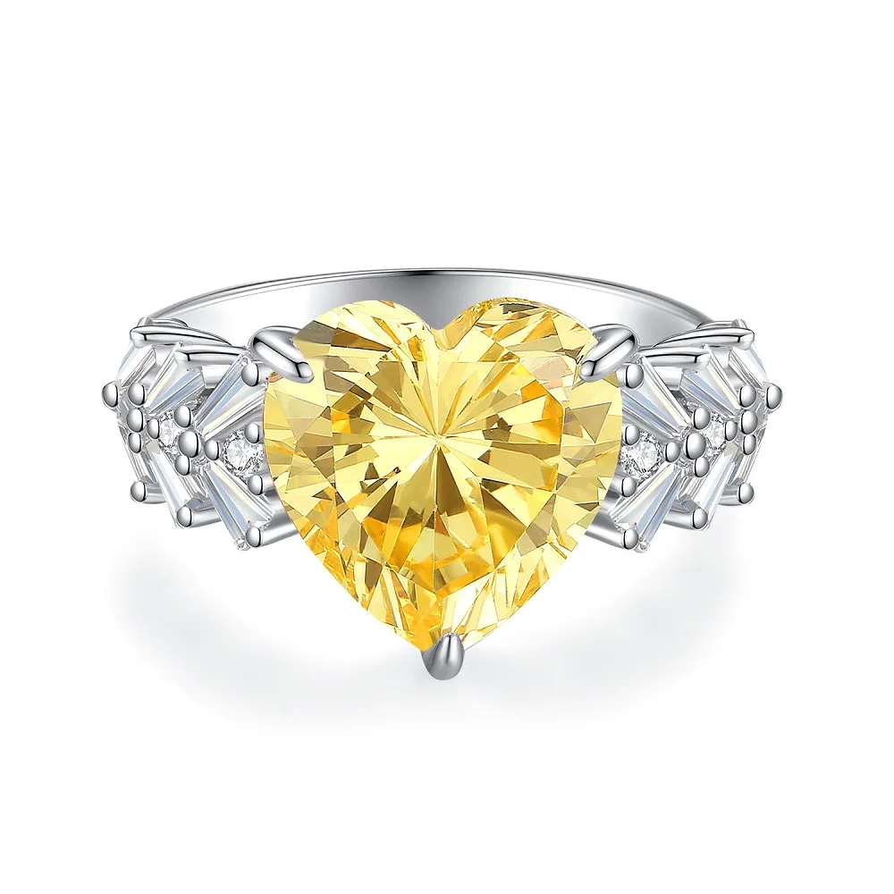 Yellow 5A Zircon S925 Sterling Silver Square Radiant Cut Ring For Women Girl Ice Flowers Wedding Ring Luxury Fine Jewelry Gift
