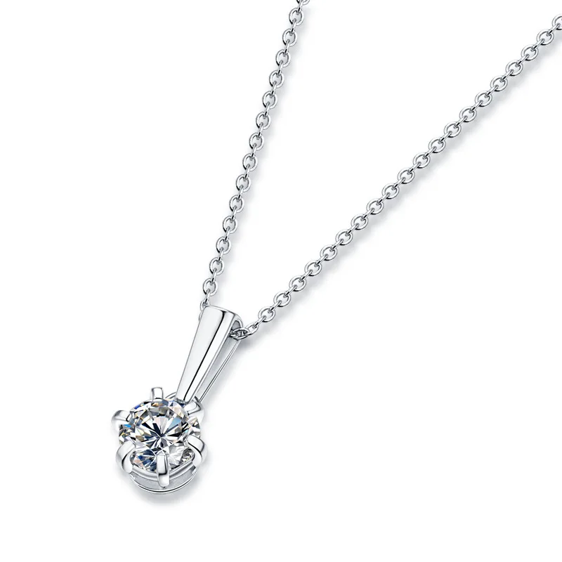 Classic Six Claw 1-2ct Moissanite Pendant S925 Sterling Silver Necklace Certified For Women Popular Anniversary Gift Wife