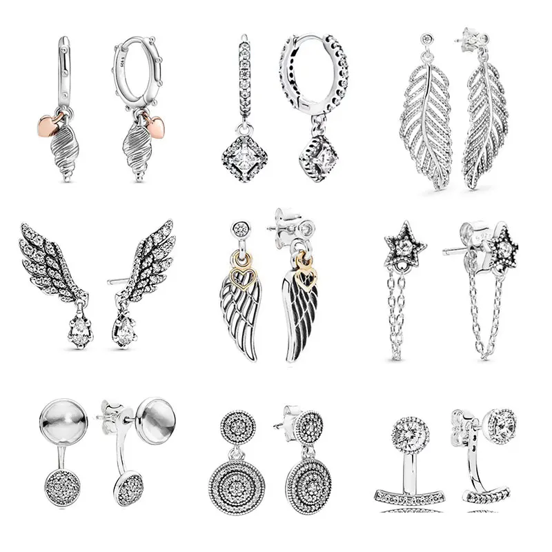 Copper Alloy Silver Plated Luxury Jewelry Feather Angel's Star Wings Square Sparkle Hoop Earrings For Women Piercing Free Shipping Gift