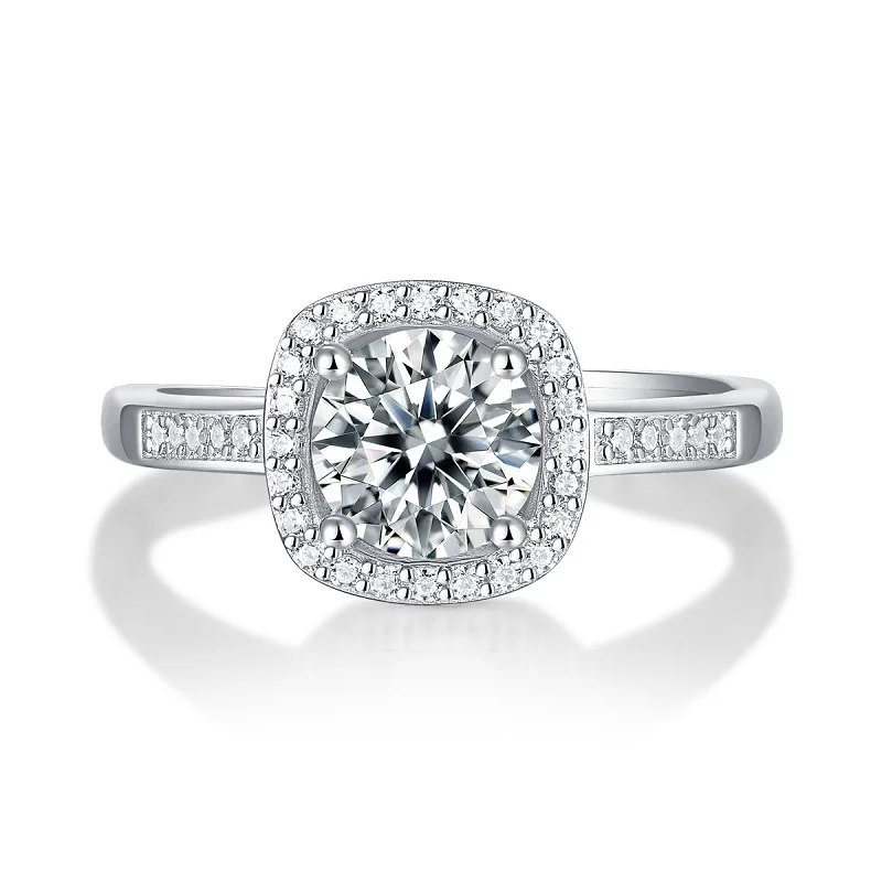 Elegant Four Claw 1ct Halo Moissanite Sterling Silver 925 Rings For Women Luxury Jewelry Accessories Anniversary Gift Girlfriend