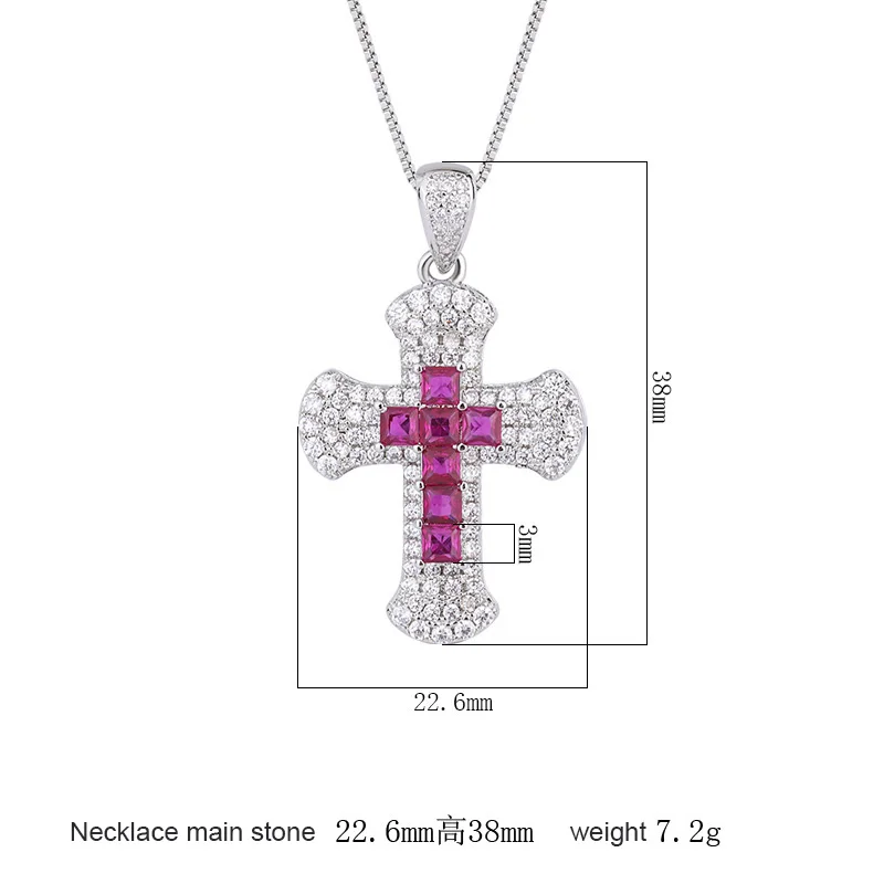 Gold Plated Retro Style Color Gemstone Cross Temperament Fashion Women's Necklace Master 5 * 5 Faith Pendant Men's Charm Party