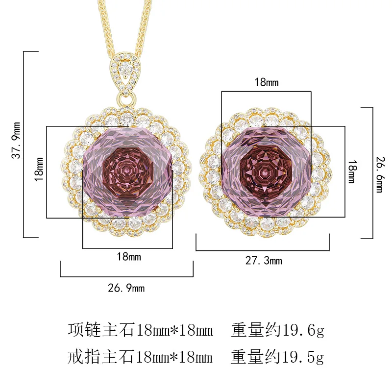 Rose Cut 18mm High Quality Zircon Gold Tone White Gold Plated Luxury Jewelry Set Fashion Statement