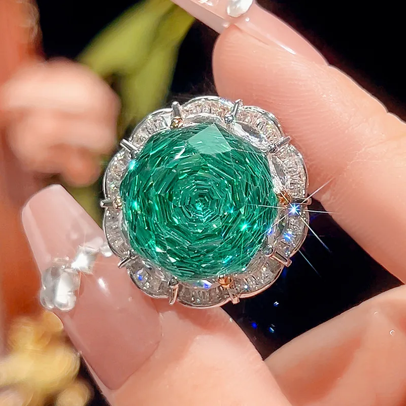 Rose Cut 16-10mm High Quality Zircon Para Green White Gold Plated Elegant Luxury Jewelry Set Bridal Wedding Trendy Statement