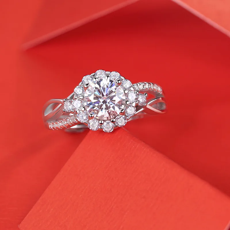 Dainty Twist Arm 1ct D Color Flower Moissanite Ring For Women 925 Sterling Silver Jewelry Real Certified Valentine's Day Gift