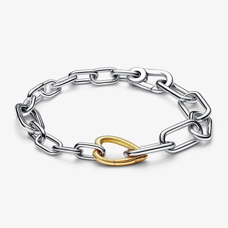 New ME Beaded Chain Bicolor Love Bracelet 925 Sterling Silver For Women Accessories Jewelry Making Christmas Gift Free Shipping