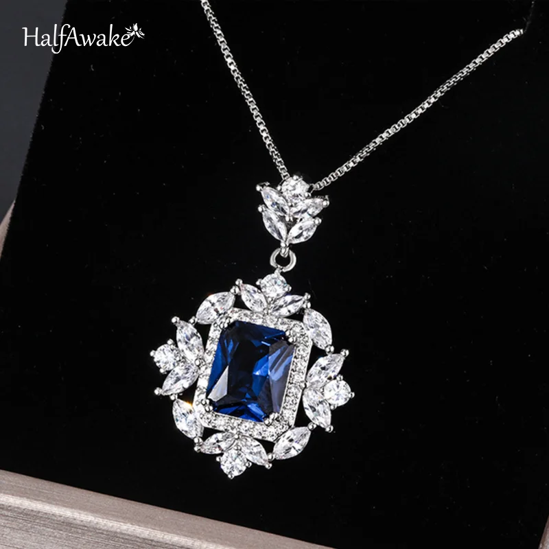 Dainty Sapphire Paraiba Emerald Necklace For Women Girl Wedding Fly Bee Flower Choker 925 Silver Chain With Pendant New Trend