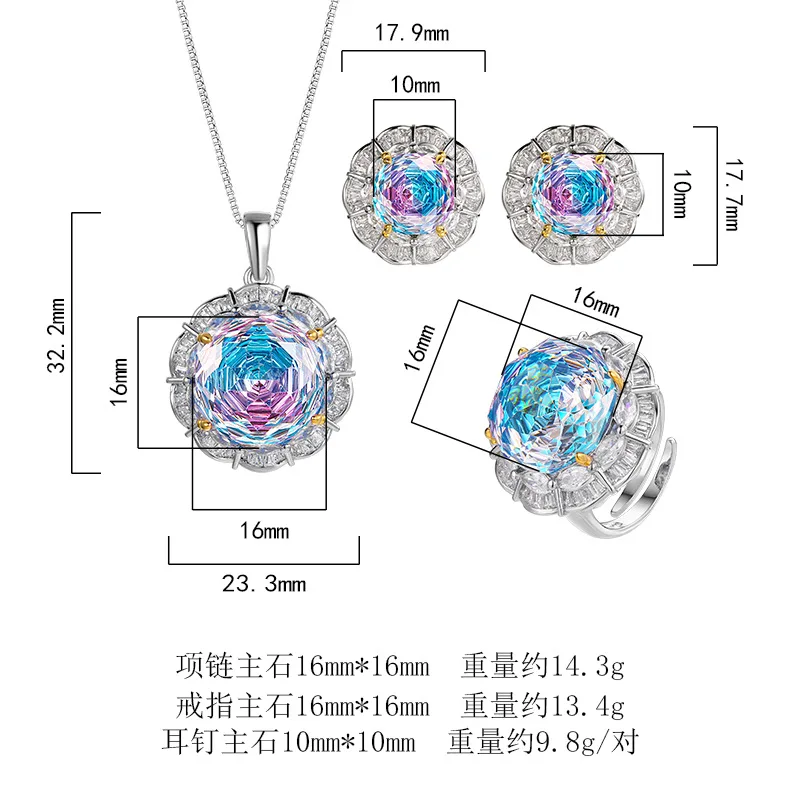 Rose Cut 16-10mm High Quality Zircon Gradient White Gold Plated Elegant Jewelry Set Bridal Wedding Fashion