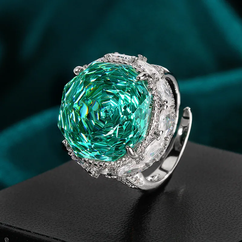 Rose Cut 18-16mm High Quality Zircon Para Green White Gold Plated Elegant Jewelry Set Bridal Wedding Trendy