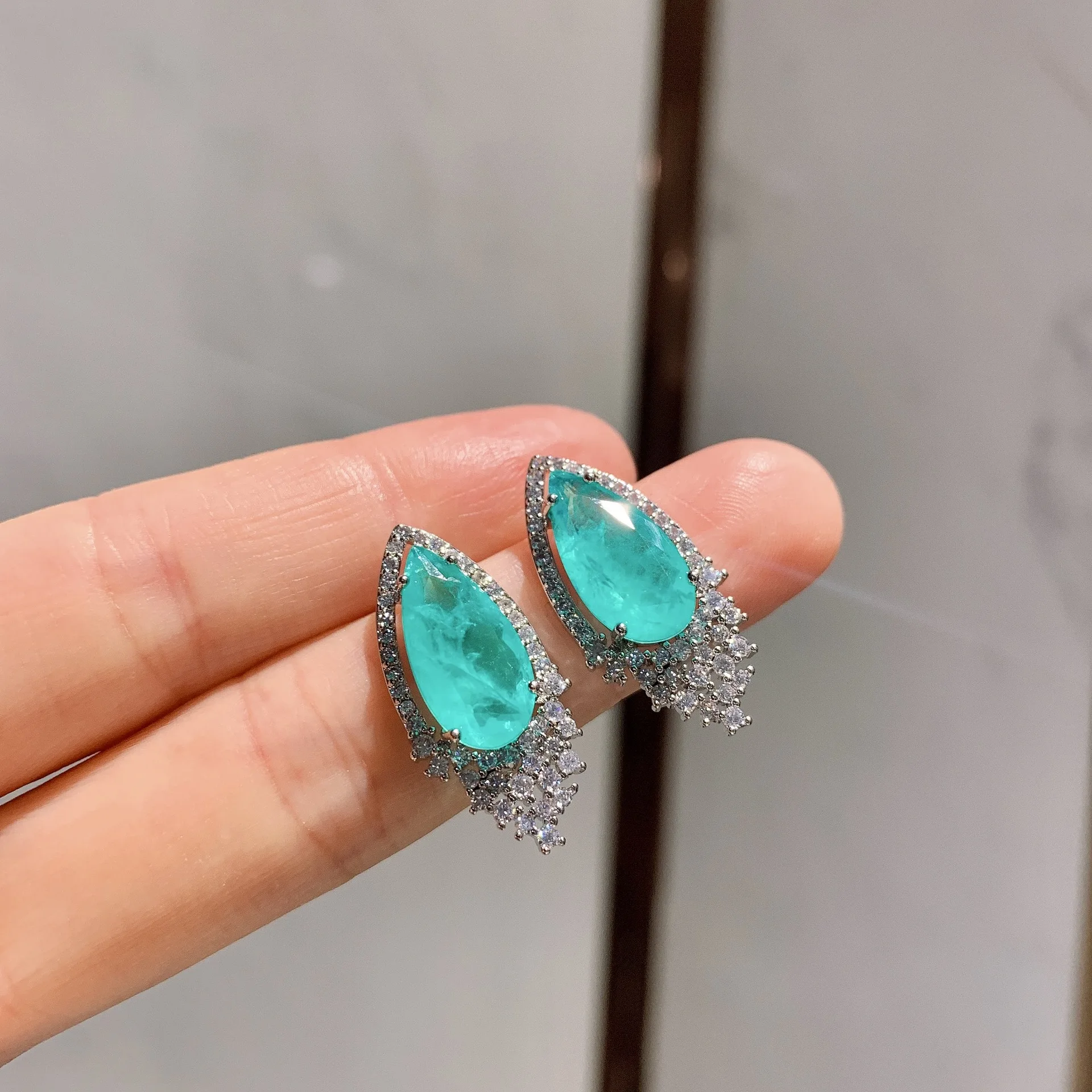 Graceful Drop Paraiba Tourmaline Set For Women Necklace Stud Earrings S925 Sterling Silver Jewelry Anniversary Gift Girlfriend