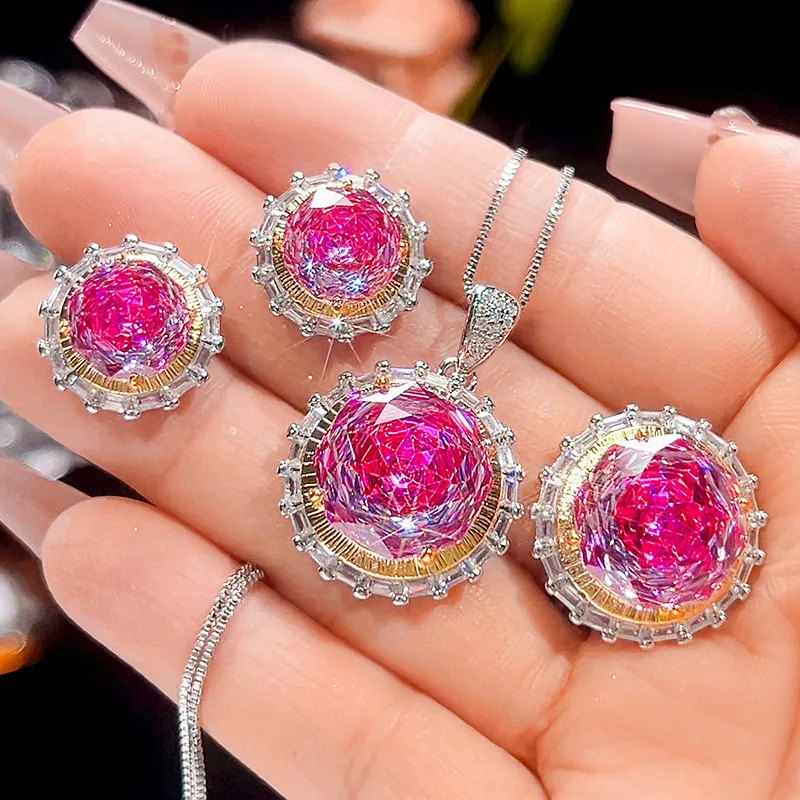Millennium Cut 14-10mm High Quality Zircon Dragon Fruit White Gold Plated Round Jewelry Set Daily Trendy