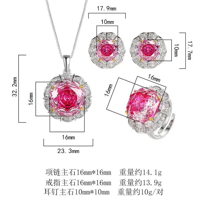 Rose Cut 16-10mm High Quality Zircon Dragon Fruit Color White Gold Plated Elegant Jewelry Set Party Fashion