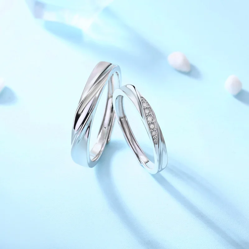 Adjustable 925 Sterling Silver Twist Arm Cross D Color Moissanite Wedding Ring Set For Couple Women Men Engagement Popular