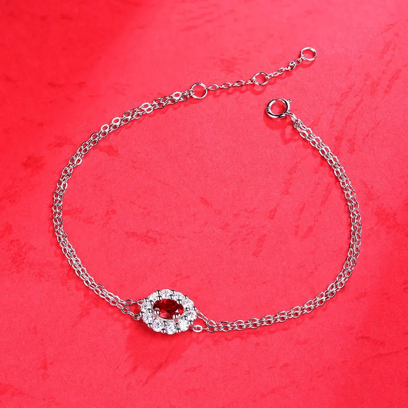 Oval 0.5ct Ruby Red Stone S925 Sterling Silver Tennis Bracelet For Women Girl Zircon Around Valentine's Day Fine Jewelry Gift