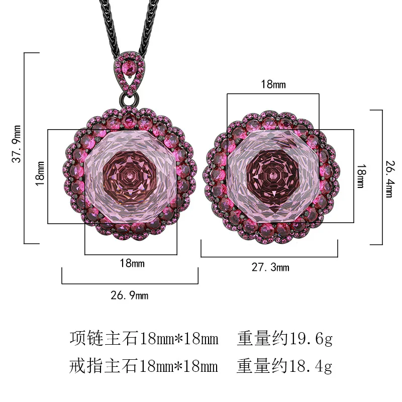 Rose Cut 18mm High Quality Zircon Round White Gold Plated Luxury Jewelry Set Wedding Anniversary Fashion