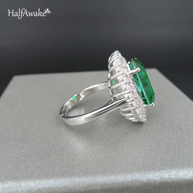 Hot Oval Emerald Paraiba Ruby Big Ring For Women Wedding Party Evening Dress Retro Gemstone Massive Zircon Around Fine Jewelry