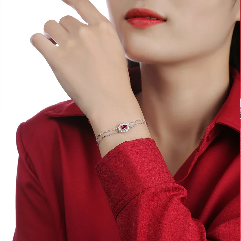 Oval 0.5ct Ruby Red Stone S925 Sterling Silver Tennis Bracelet For Women Girl Zircon Around Valentine's Day Fine Jewelry Gift