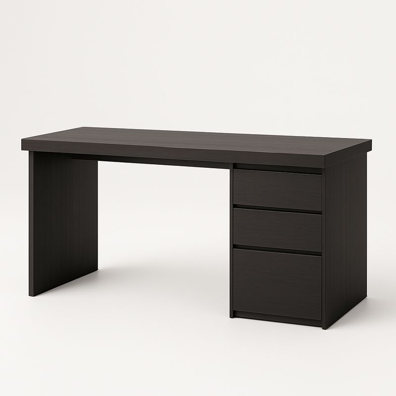 Biurko prostokątne z trzema szufladami, brązowe, 140x60x75 cm, płyta wiórowa