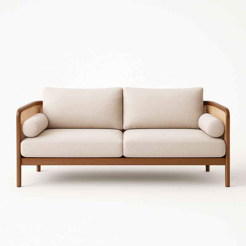 Dwuosobowa sofa drewniana tkanina beżowy 140 cm