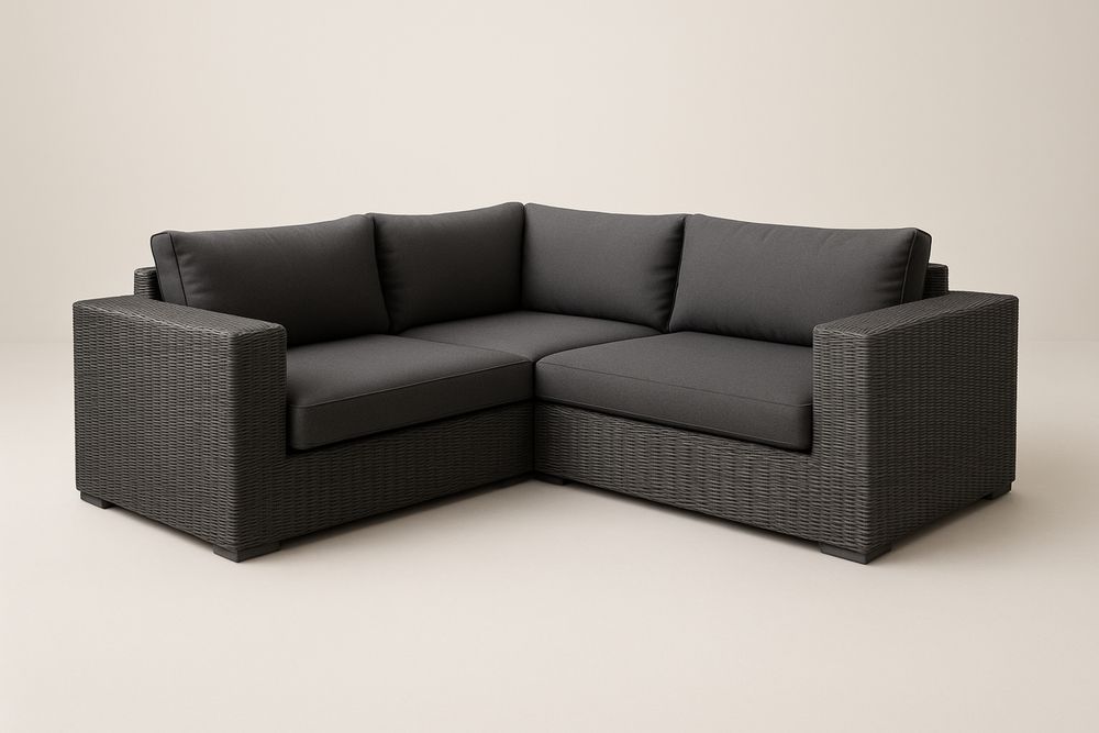 Narożna sofa z rattanu z poduszkami antracytowa