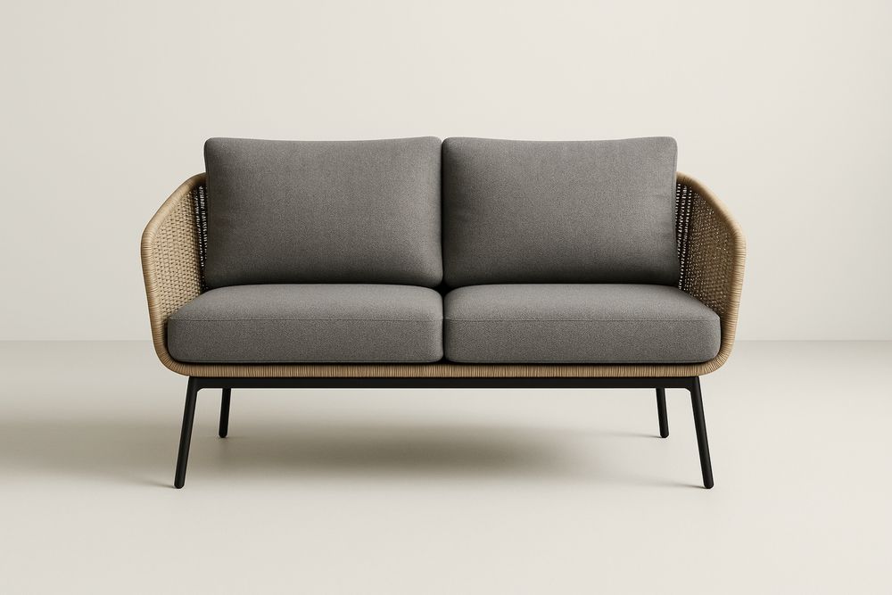 Sofa ogrodowa dwuosobowa z rattanu i aluminium z poduszkami