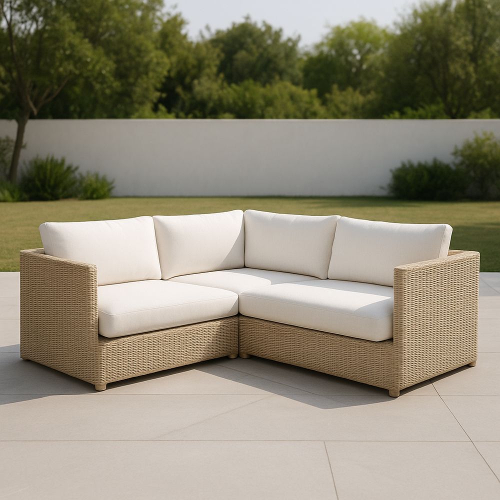 Narożna sofa ogrodowa z Syntetyczny rattan kremowa 210 cm