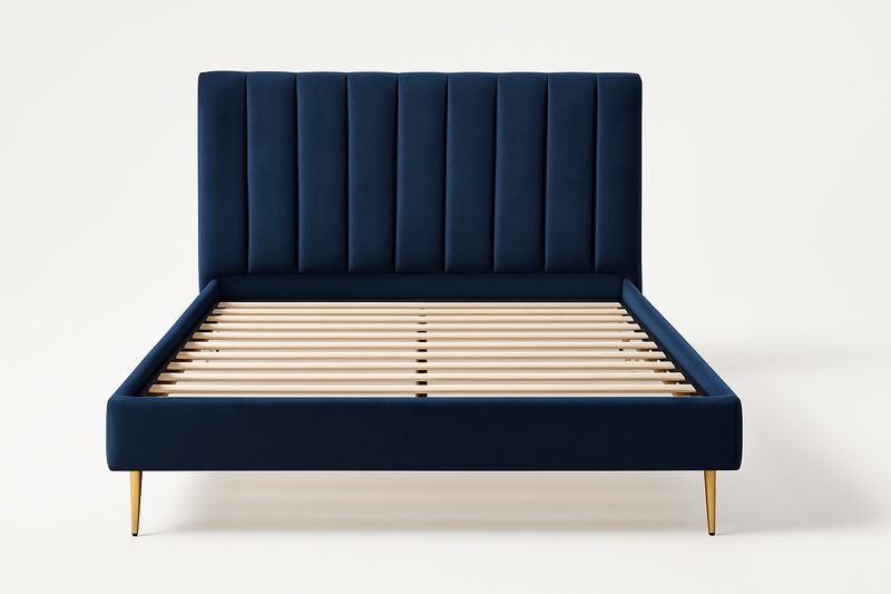 Łóżko tapicerowane 160×200 cm granatowe, MDF