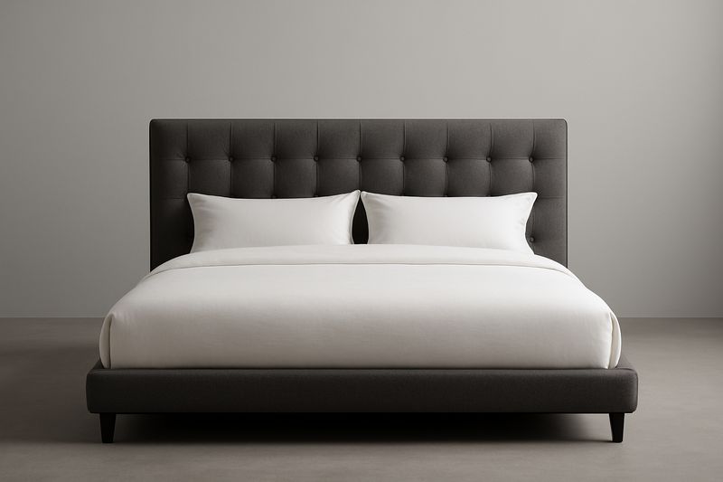 Łóżko tapicerowane 160×200 cm grafitowe, MDF, tapicerka poliester, wypełnienie pianka poliuretanowa