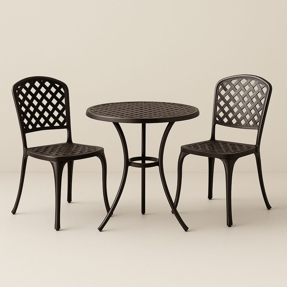 Zestaw mebli ogrodowych z aluminium 2 krzesła i okrągły stół brązowe