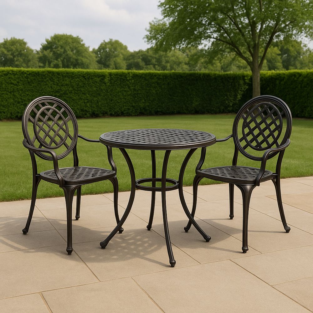 Zestaw mebli ogrodowych aluminiowy stół okrągły i 2 krzesła czarne