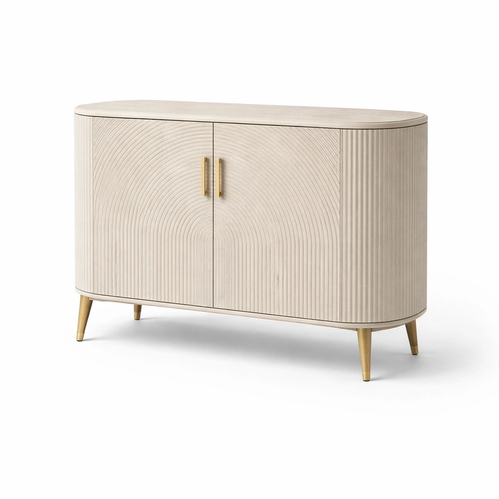 Buffet arrondi bois clair relief circulaire-drovalen