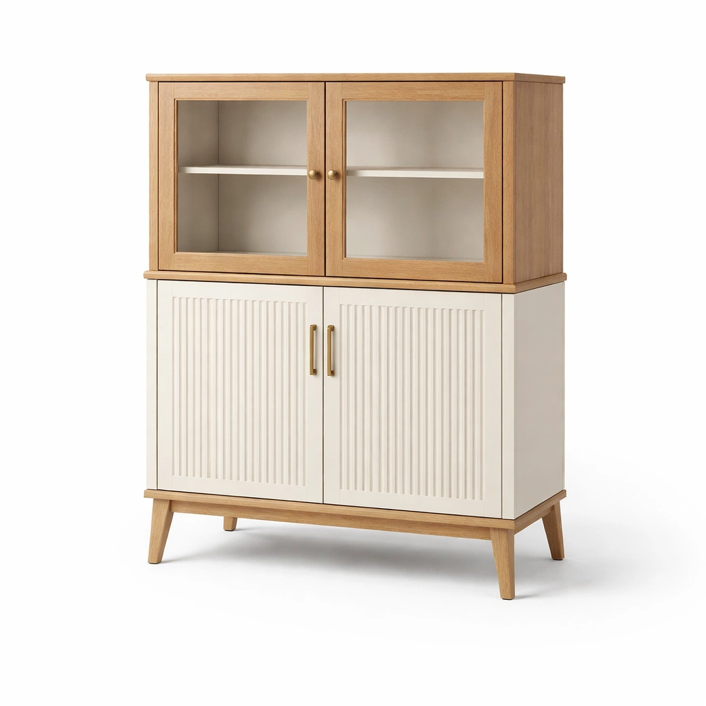 Buffet vitrine bois clair double structure-drovalen