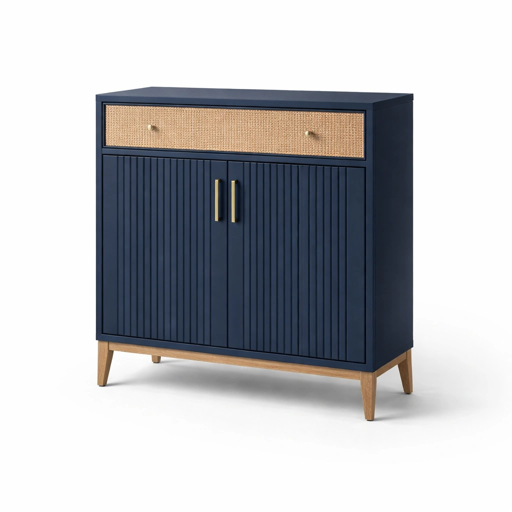 Buffet bleu profond tiroir cannage-drovalen