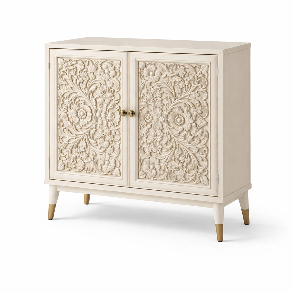 Buffet sculpt floral blanc classique-drovalen