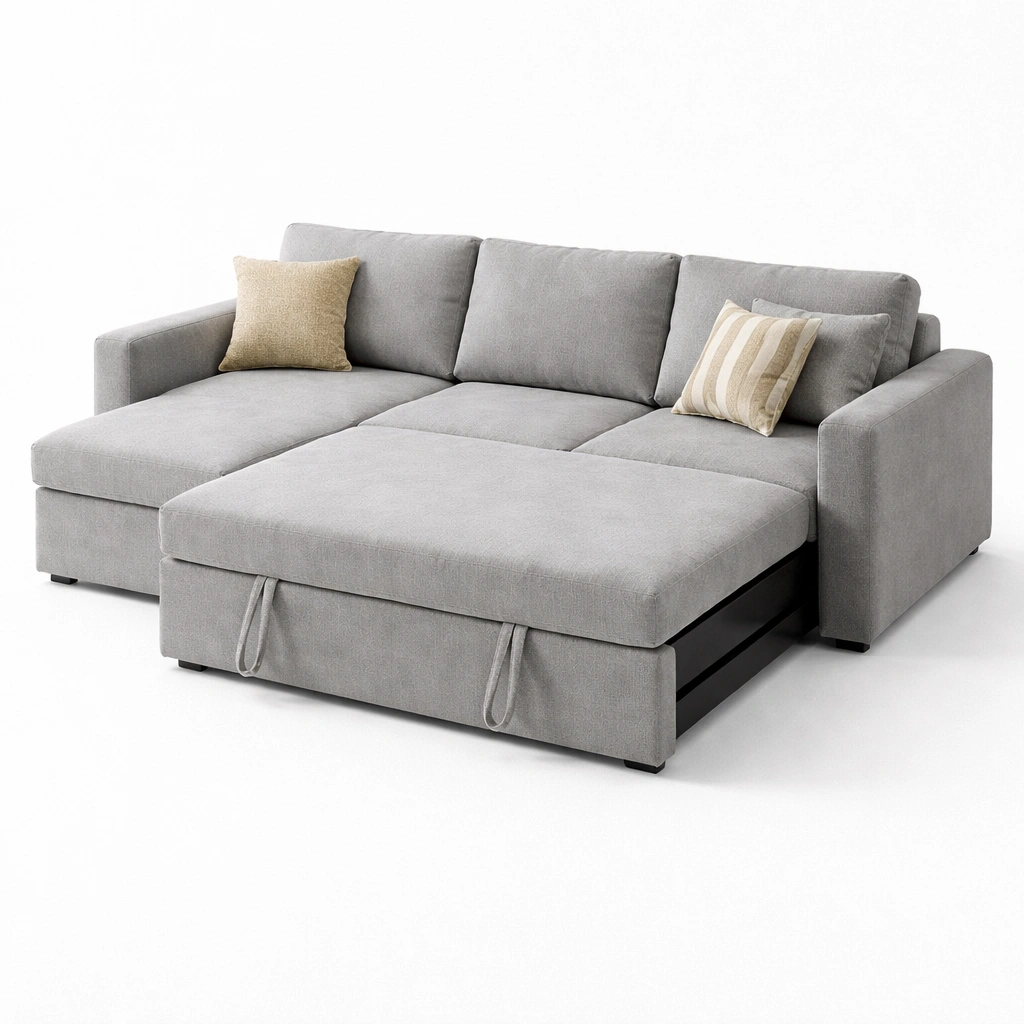 Canap angle tissu gris convertible-drovalen