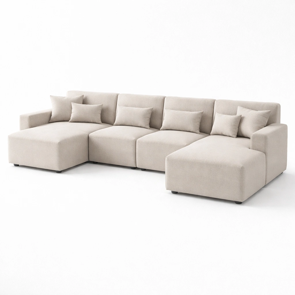 Canap modulable tissu beige large-drovalen