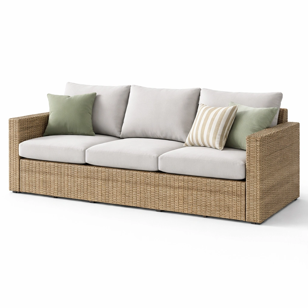 Canap rotin naturel coussins gris-drovalen