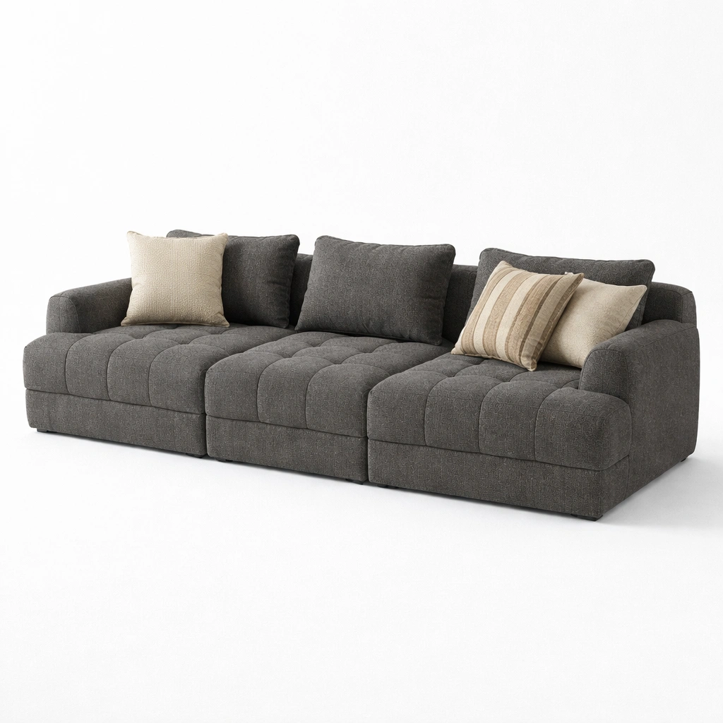 Canap tissu gris capitonn profond-drovalen