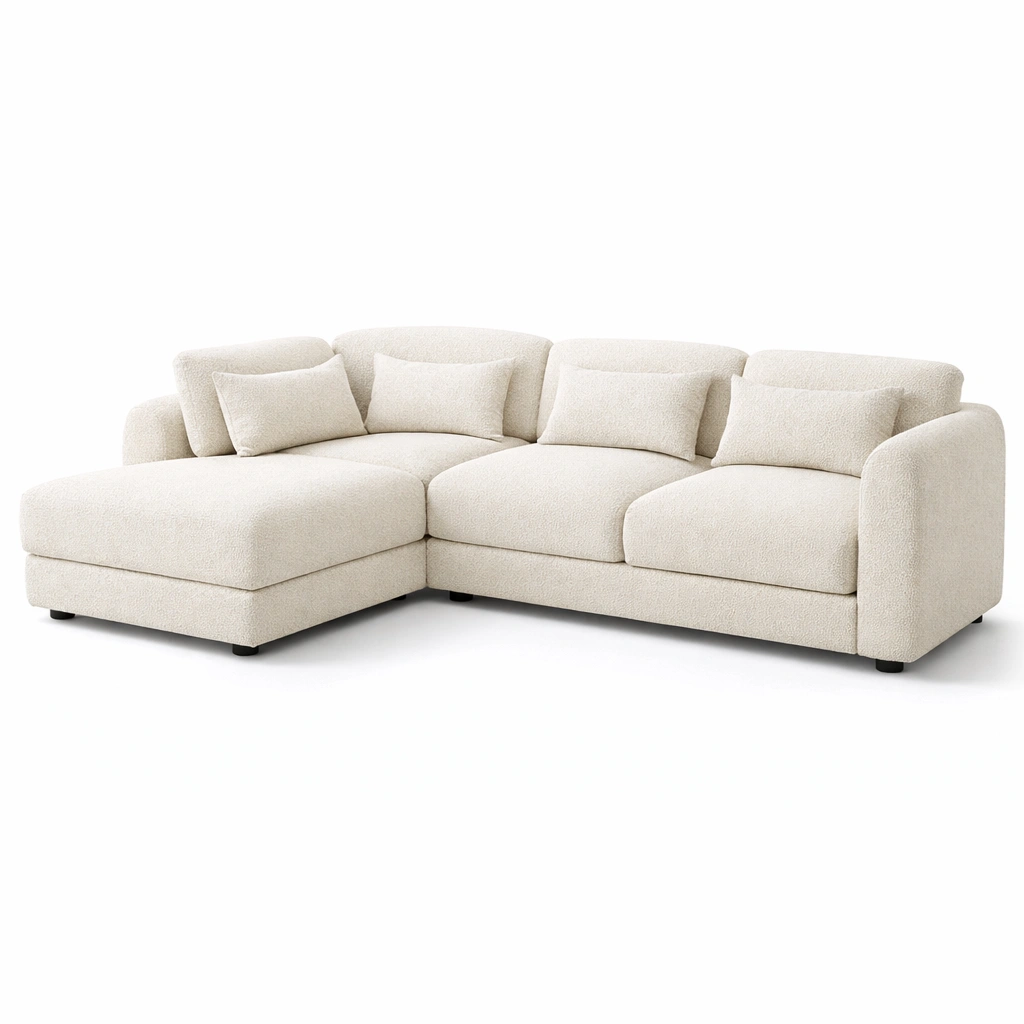 Canap angle boucl blanc arrondi-drovalen