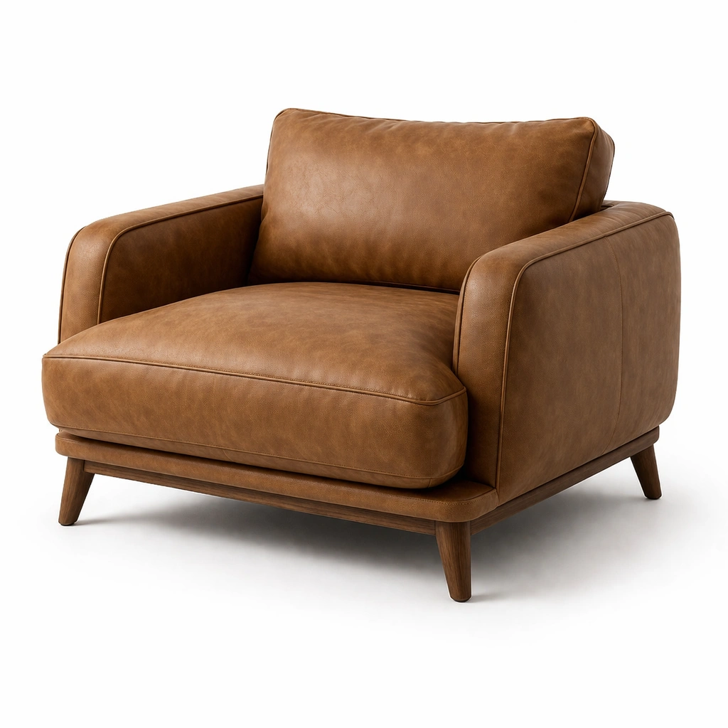 Fauteuil cuir marron vintage large-drovalen