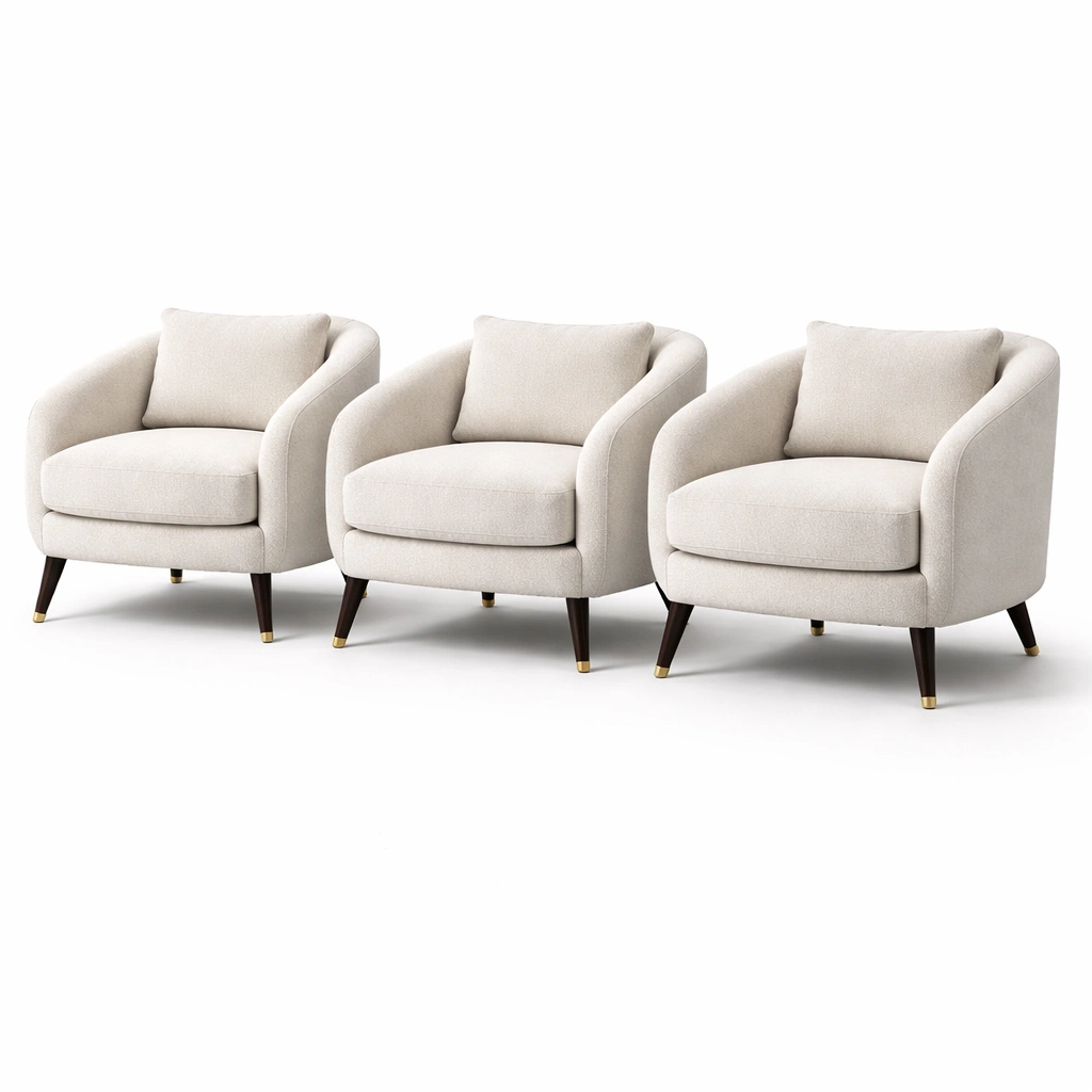 Fauteuil tissu beige pieds foncs-drovalen