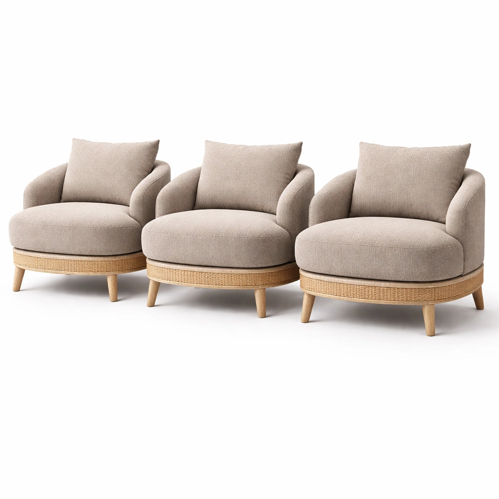 Fauteuil tissu beige rotin naturel-drovalen