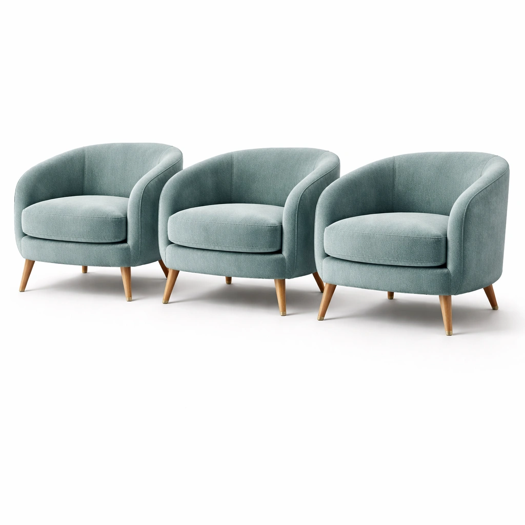 Fauteuil tissu vert doux pieds bois-drovalen