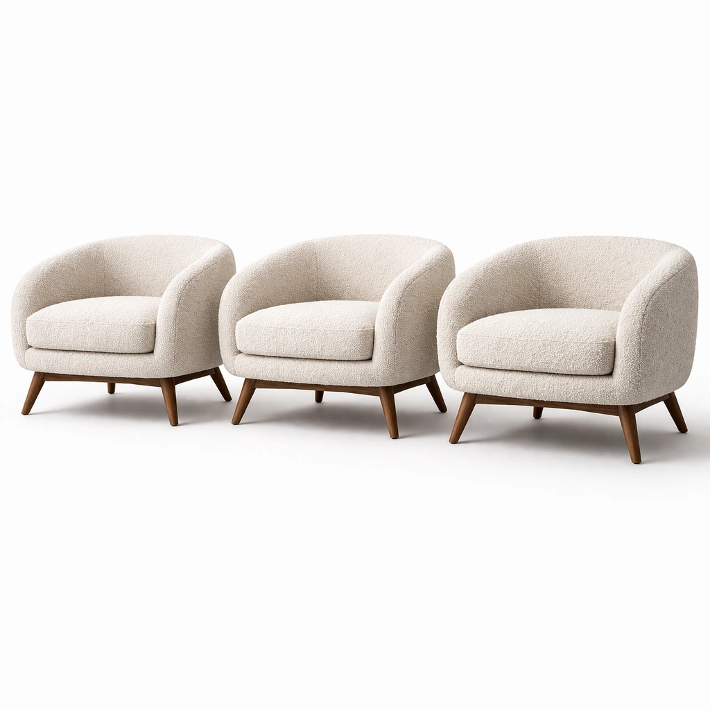 Fauteuil boucl beige pieds bois naturel-drovalen