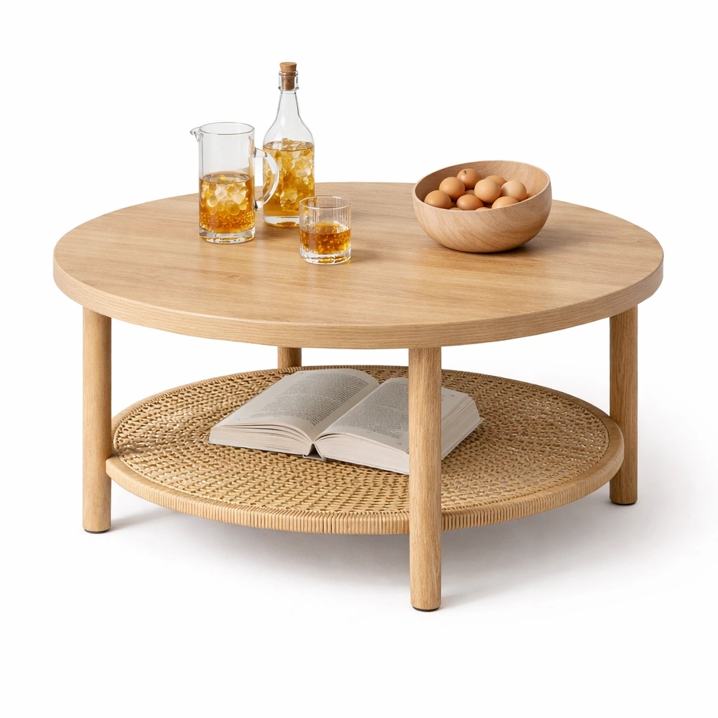Table basse ronde bois clair double niveau-drovalen